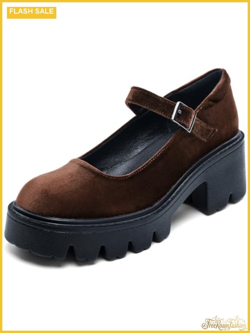 Platform Mary Jane Shoes Women Chunky Round Toe PU Sole Dress Heels